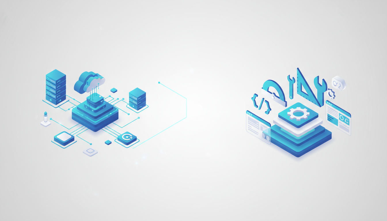 Isometrische Darstellung von Software-Infrastruktur und Engineering-Tools